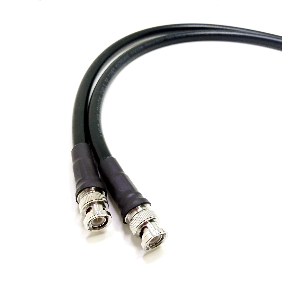 BNC male to BNC male LMR400 RF coaxial cable assembly, BNC male plug view