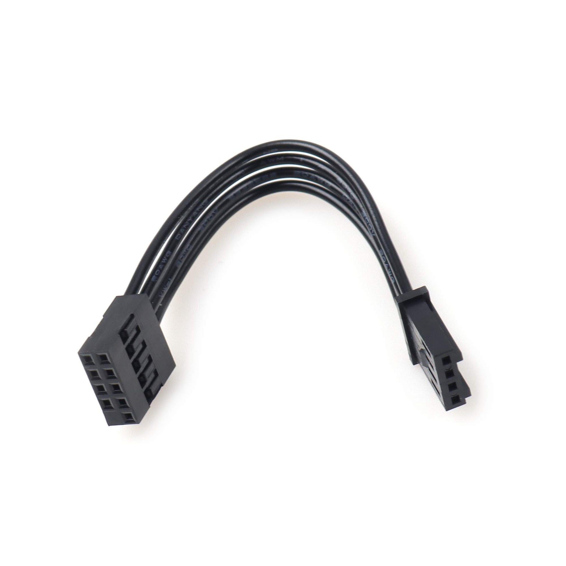 Black 10-pin 2x5 Dupont female connector wired to a 4-pin TE 280359 receptacle housing.