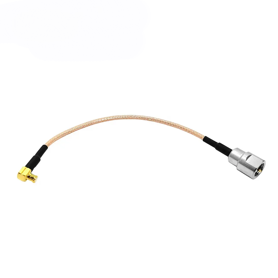 FME male to MCX male right-angle RG316 RF coaxial cable assembly, top view