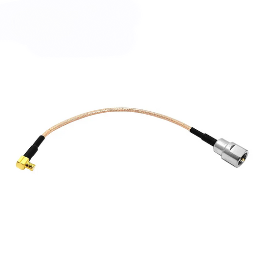 FME male to MCX male right-angle RG316 RF coaxial cable assembly, top view