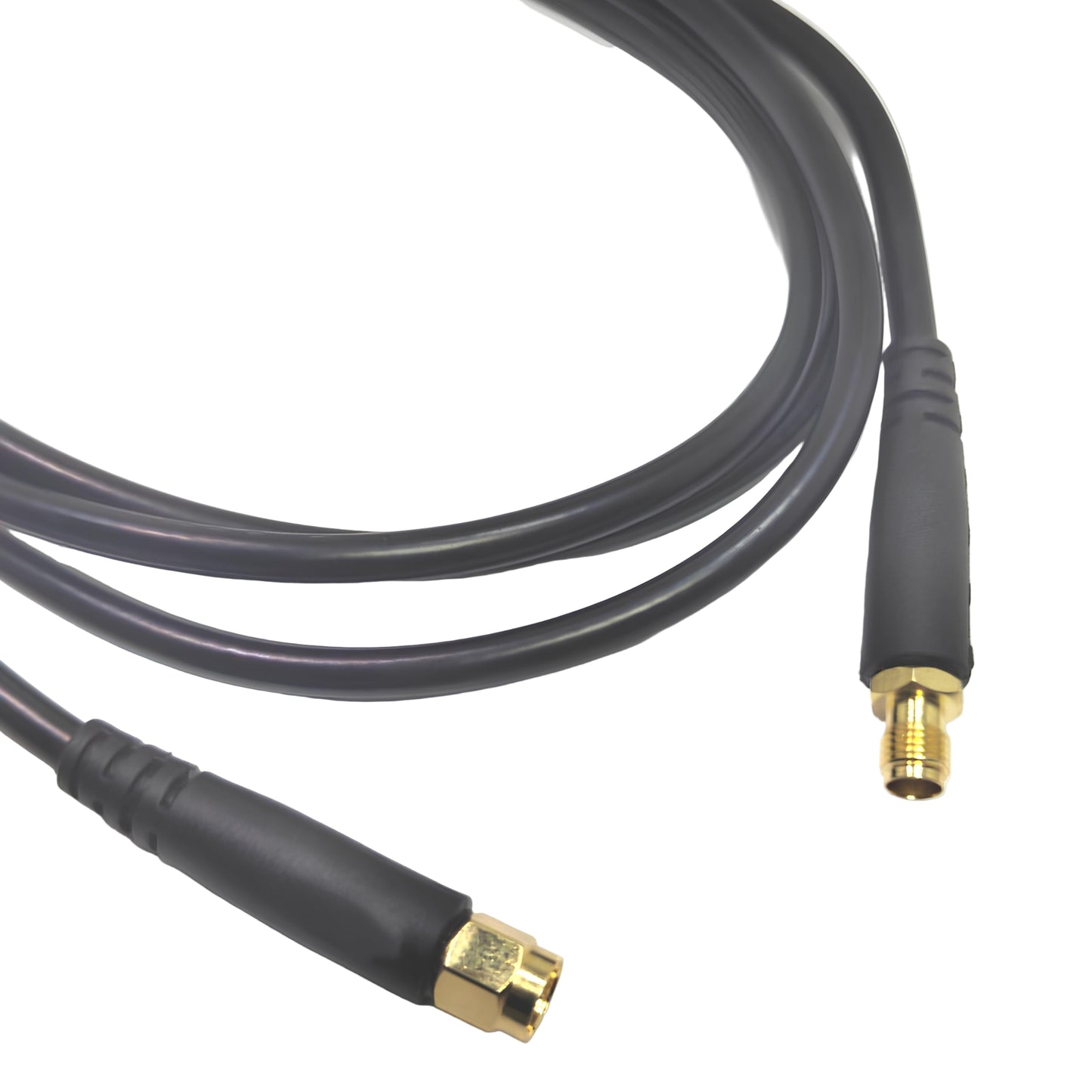 SMA male plug to SMA female jack LMR200 RF coaxial cable assembly, side view