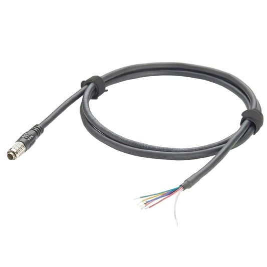 Hirose HR25-7TP-8P 8-pin male circular connector on a high-flex black cable with 8-core color-coded open wire leads.