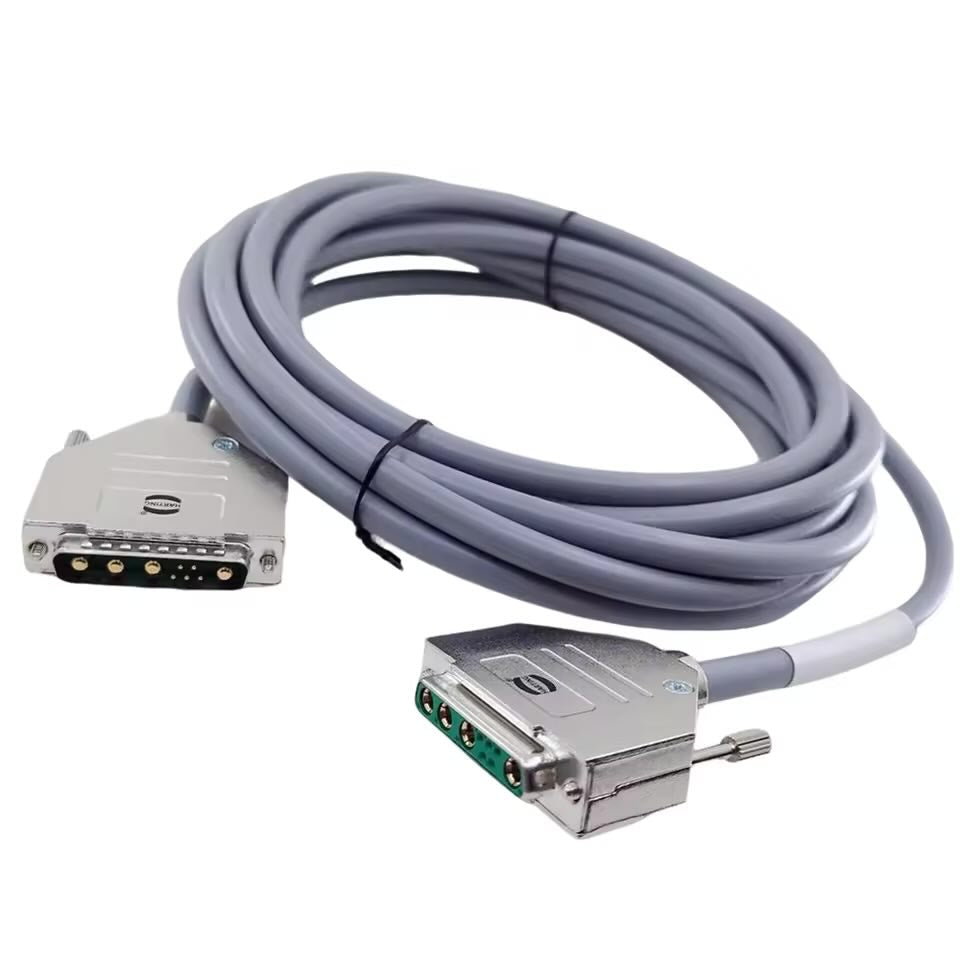 Custom DB9W4 female-to-male wire harness featuring high-flex Igus Chainflex cabling for continuous motion in automated manufacturing.