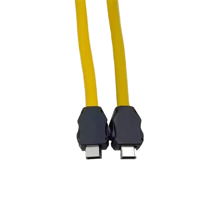 Close-up of Harting IX Industrial Type A connectors featuring black active locking housings and compact 10-pin interfaces.