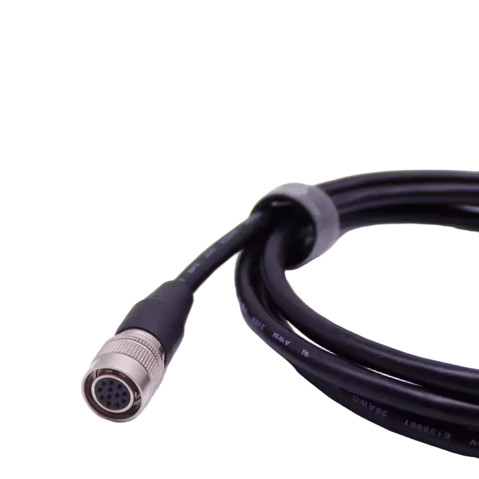 Industrial-grade Hirose 12-pin female socket to open-end cable for machine vision and power applications.