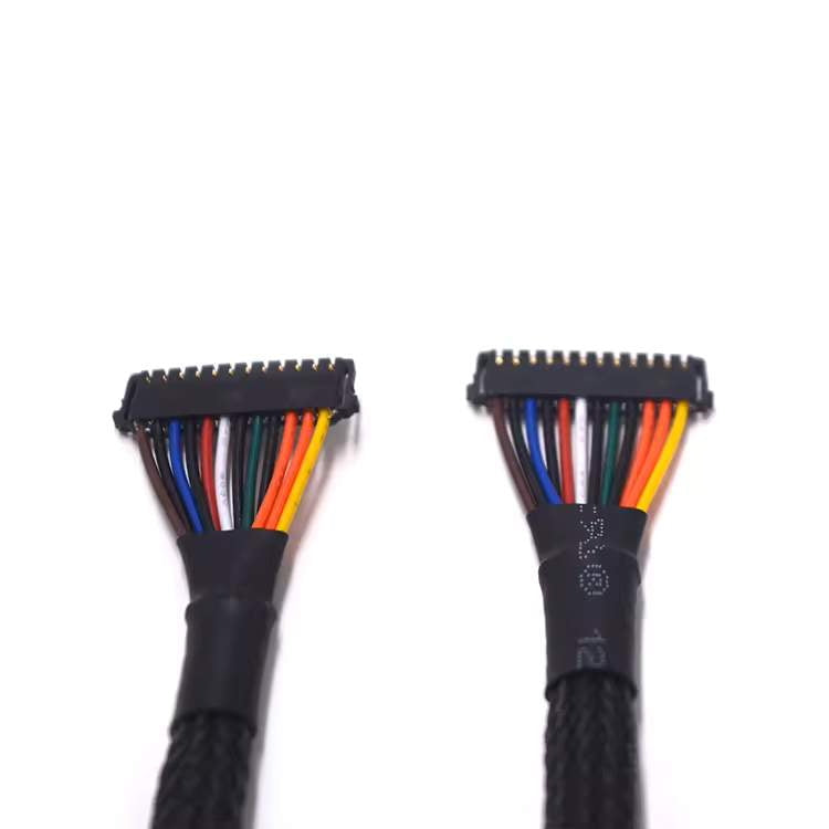 Custom LVDS signal cable assembly with 1.25mm pitch connectors for industrial displays.