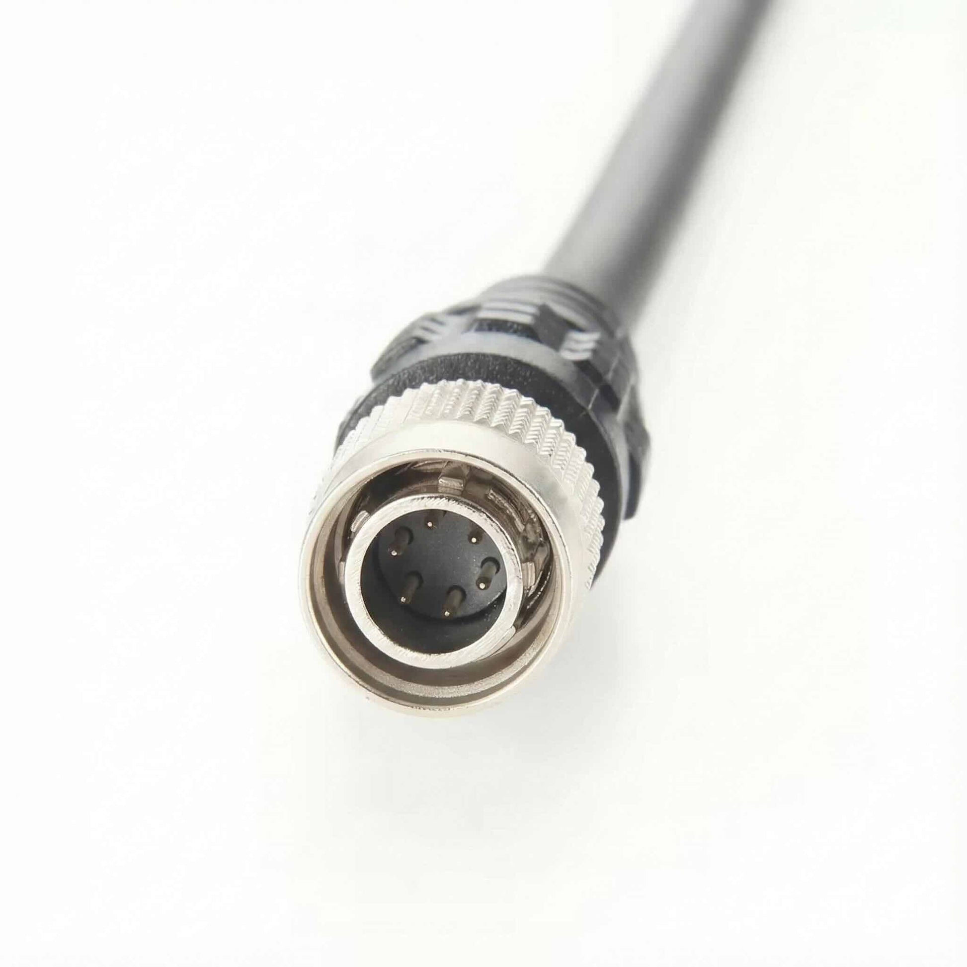 High-flex shielded I/O power cable featuring a 6-pin male aviation-style plug for industrial camera and automation integration.