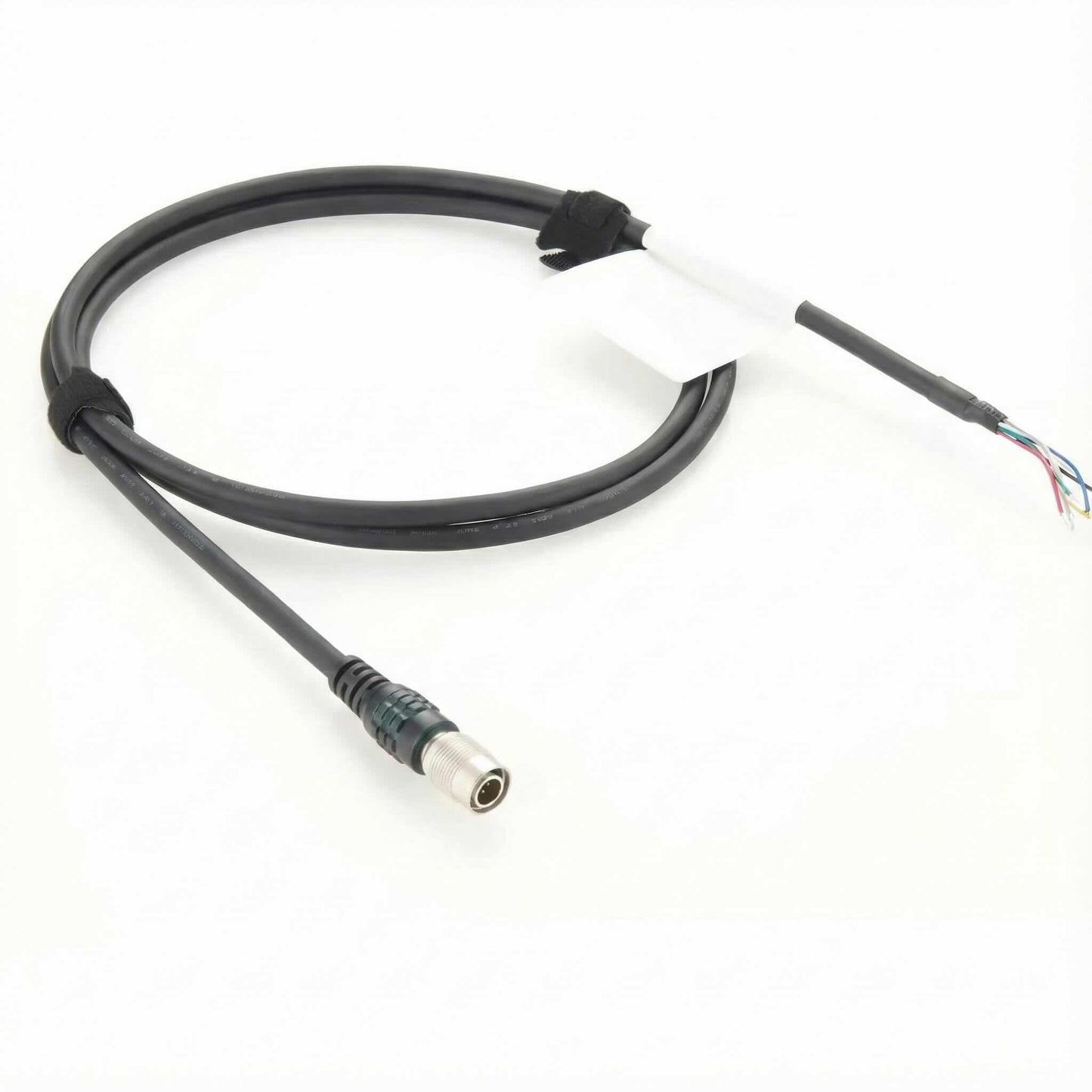 Custom 6-conductor industrial I/O wire harness with a Hirose-style male push-pull connector and open wire ends.