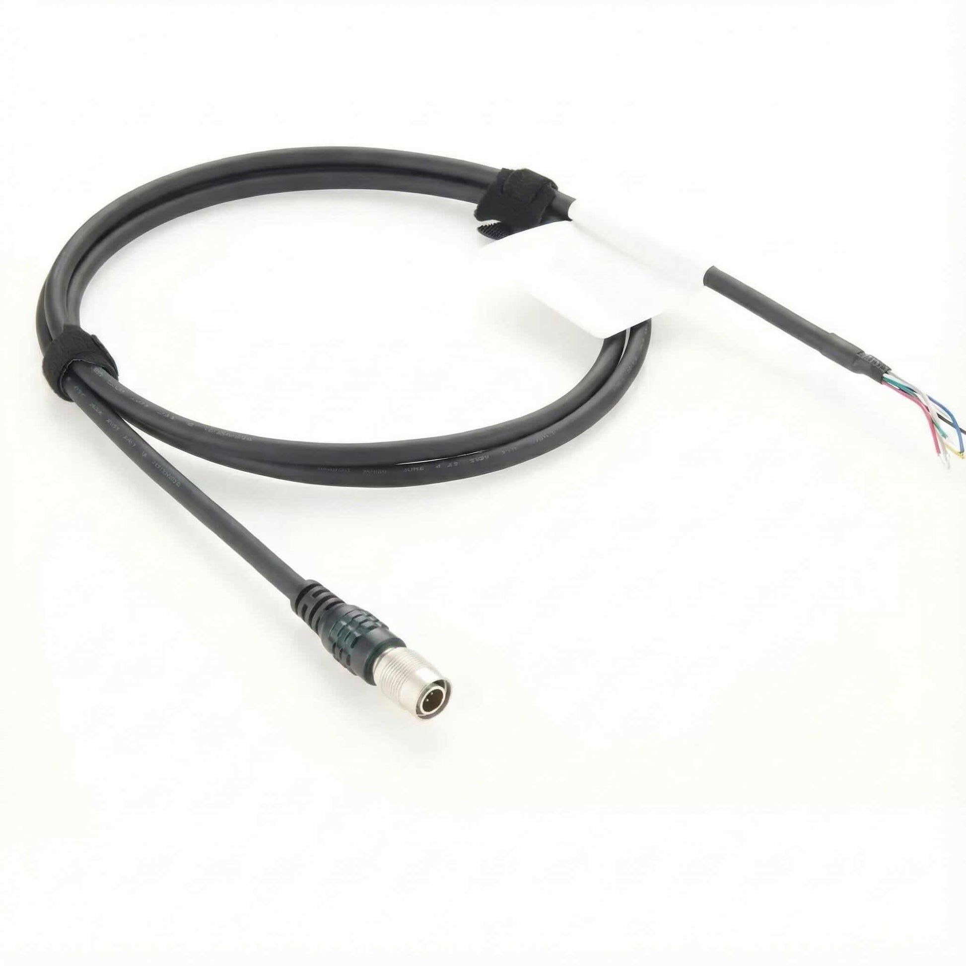 Custom 6-conductor industrial I/O wire harness with a Hirose-style male push-pull connector and open wire ends.