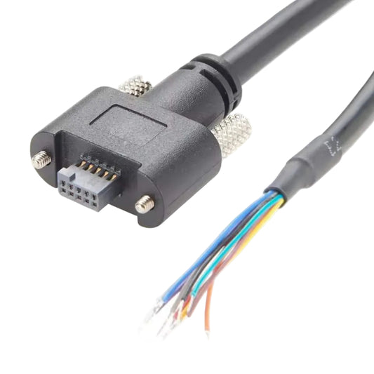 Samtec ISDF-05-D 10-pin female discrete wire connector on a black shielded cable with color-coded flying leads.
