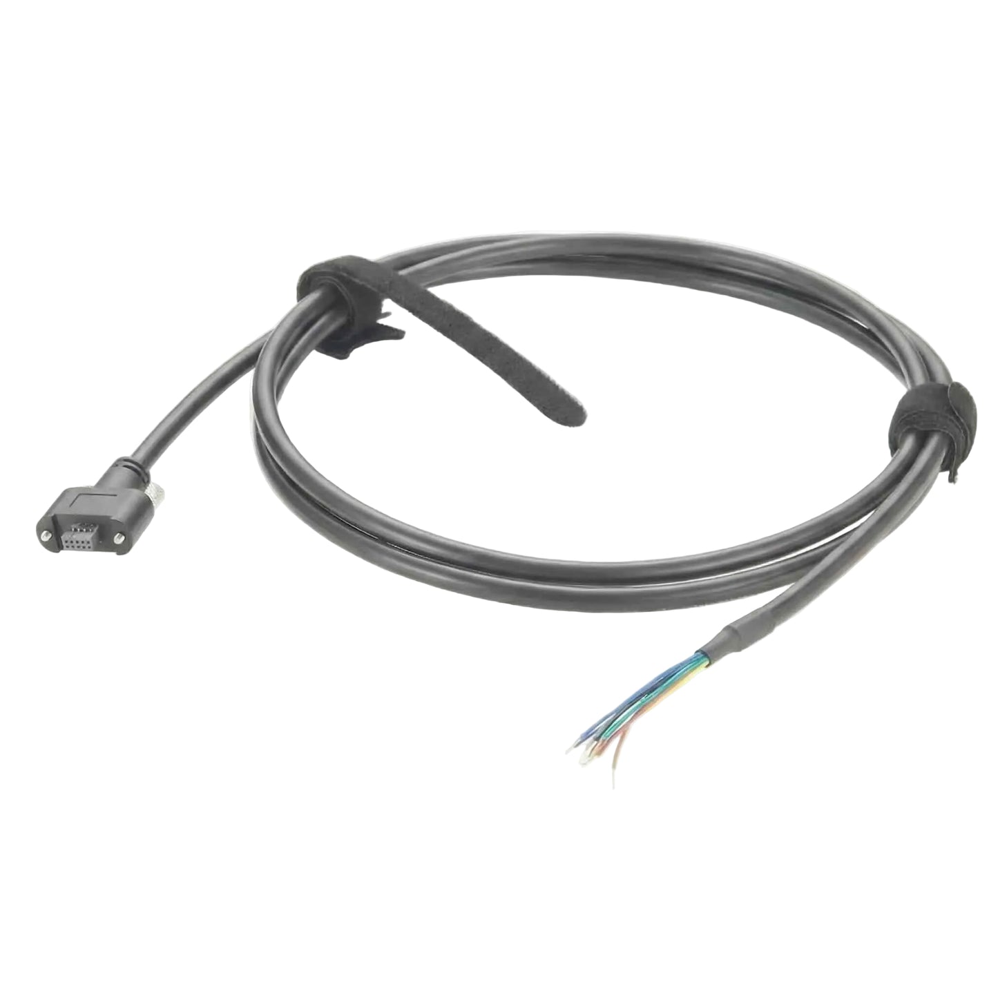 Custom 10-conductor industrial wire harness featuring a 2x5 Samtec-style socket and precision-stripped wire ends.