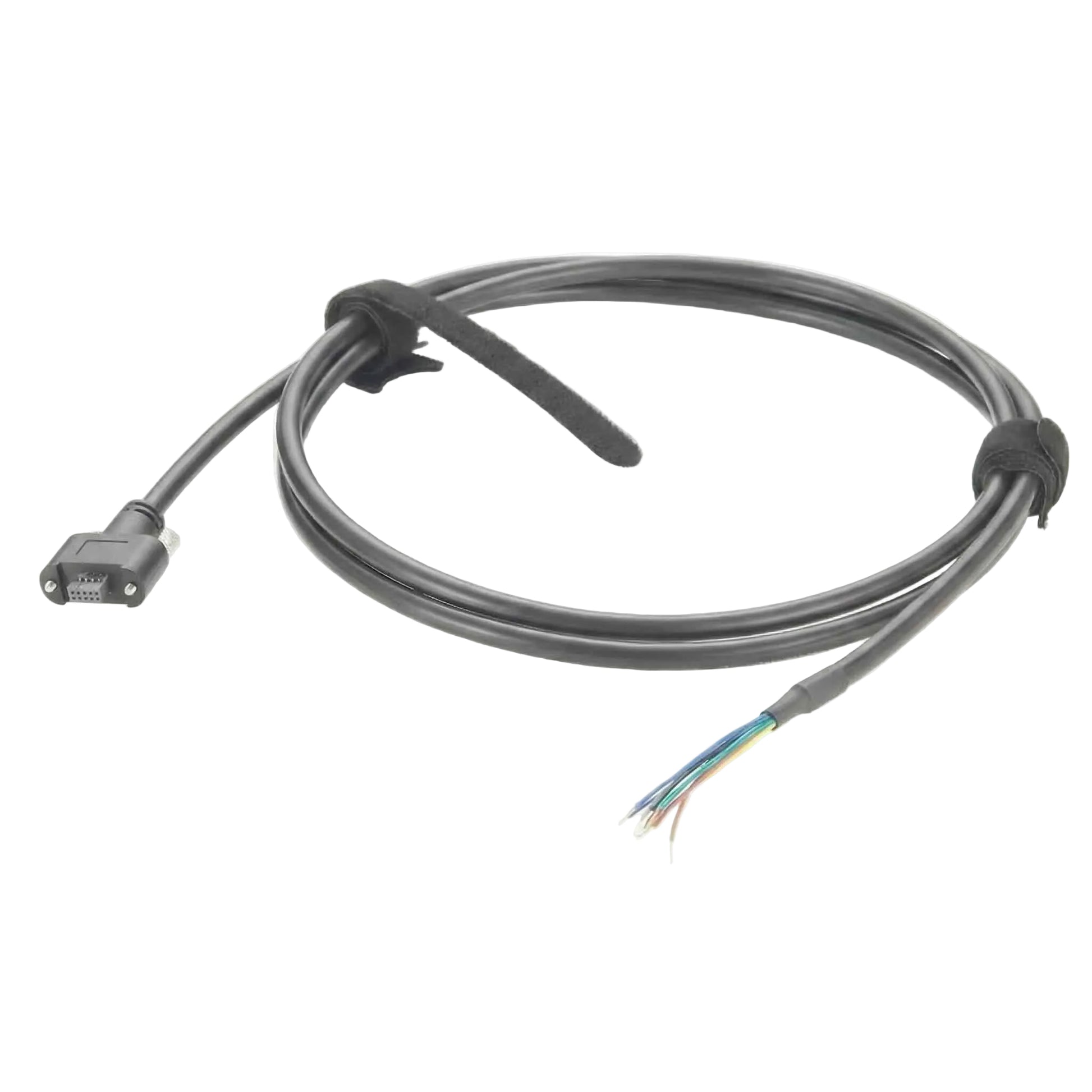 Custom 10-conductor industrial wire harness featuring a 2x5 Samtec-style socket and precision-stripped wire ends.