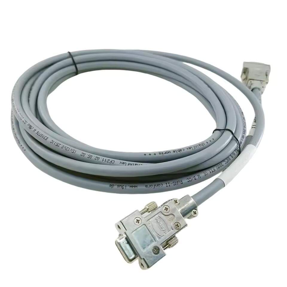 T1 encode labeled industrial wire harness with IP67 rated DB9 connectors and strain relief for motion control systems.