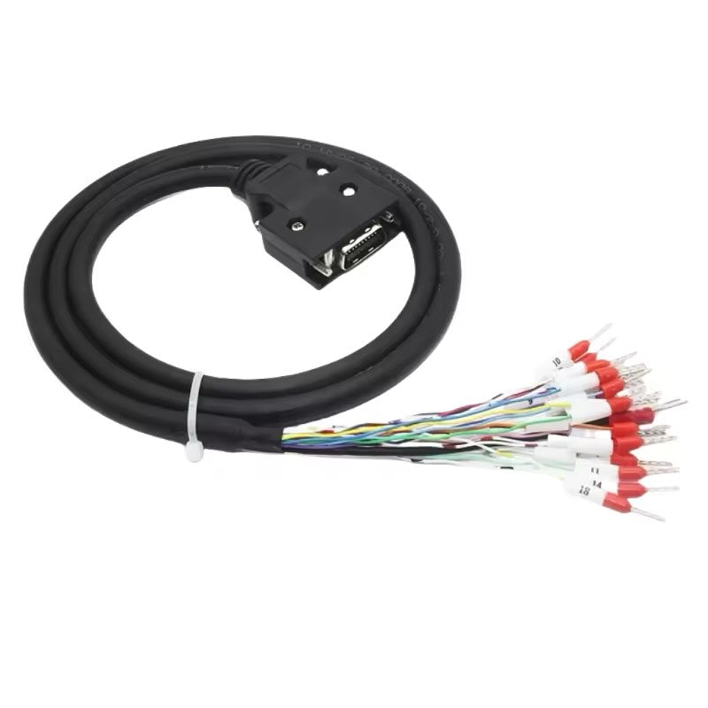 Custom Yaskawa JEPMC-W6090-10-E wire harness showing the 20-pin MDR connector and flying lead terminations.