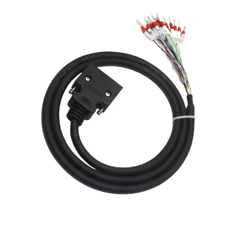 Shielded 20-conductor I/O assembly with numbered identification tags for motion control system integration.