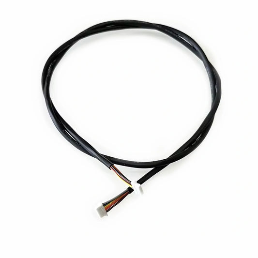 Close-up of 8-pin high-density microelectronic interconnect on JST SH wire harness