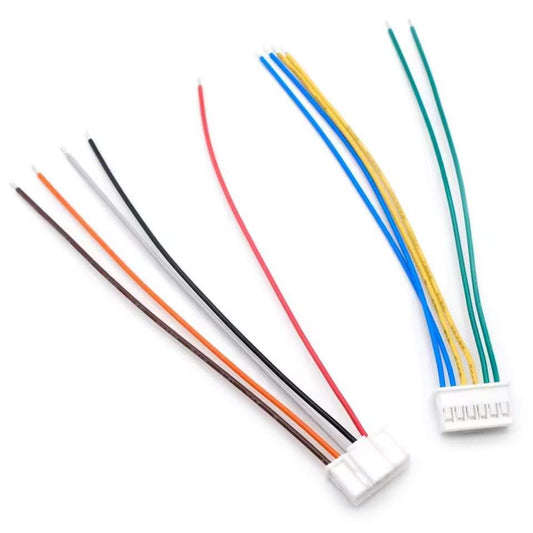 6-pin JST XA series wire harness with multi-color UL1007 wires and pre-stripped ends.