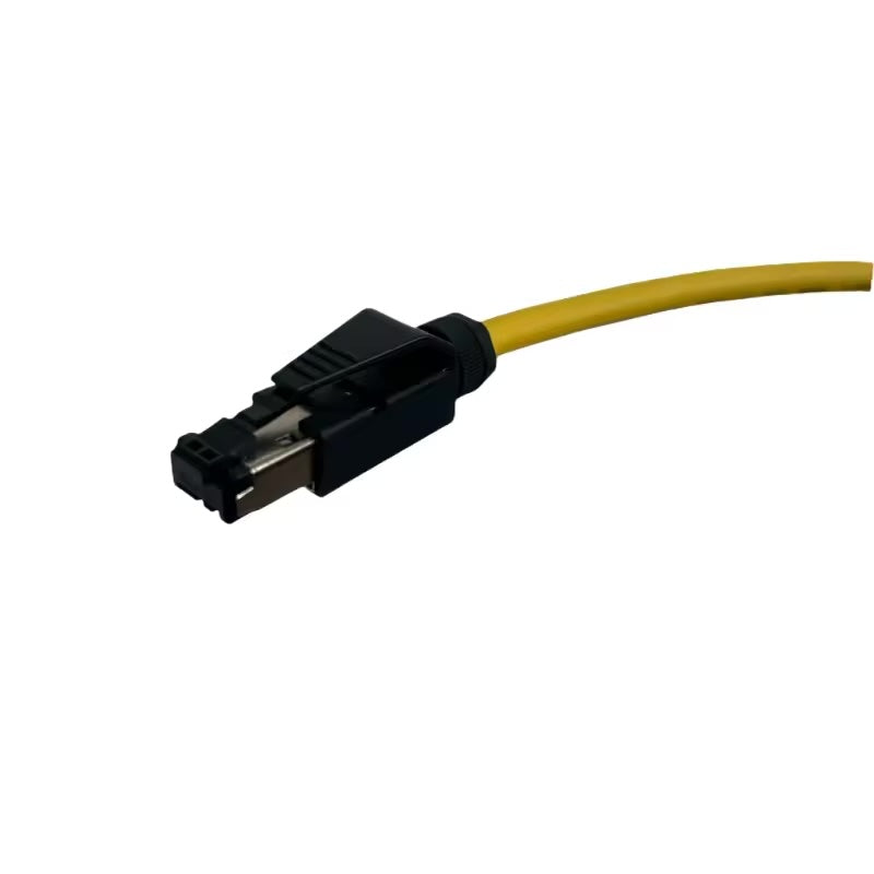 High-speed shielded RJ45 Ethernet cable assembly for MECHATROLINK-III industrial automation protocols.