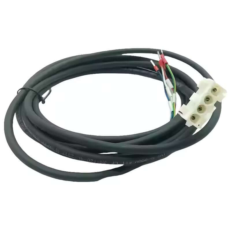 Custom JZSP-CMM00-03-E wire harness for Yaskawa Sigma-7 systems with precision-pin terminals for phase connection.