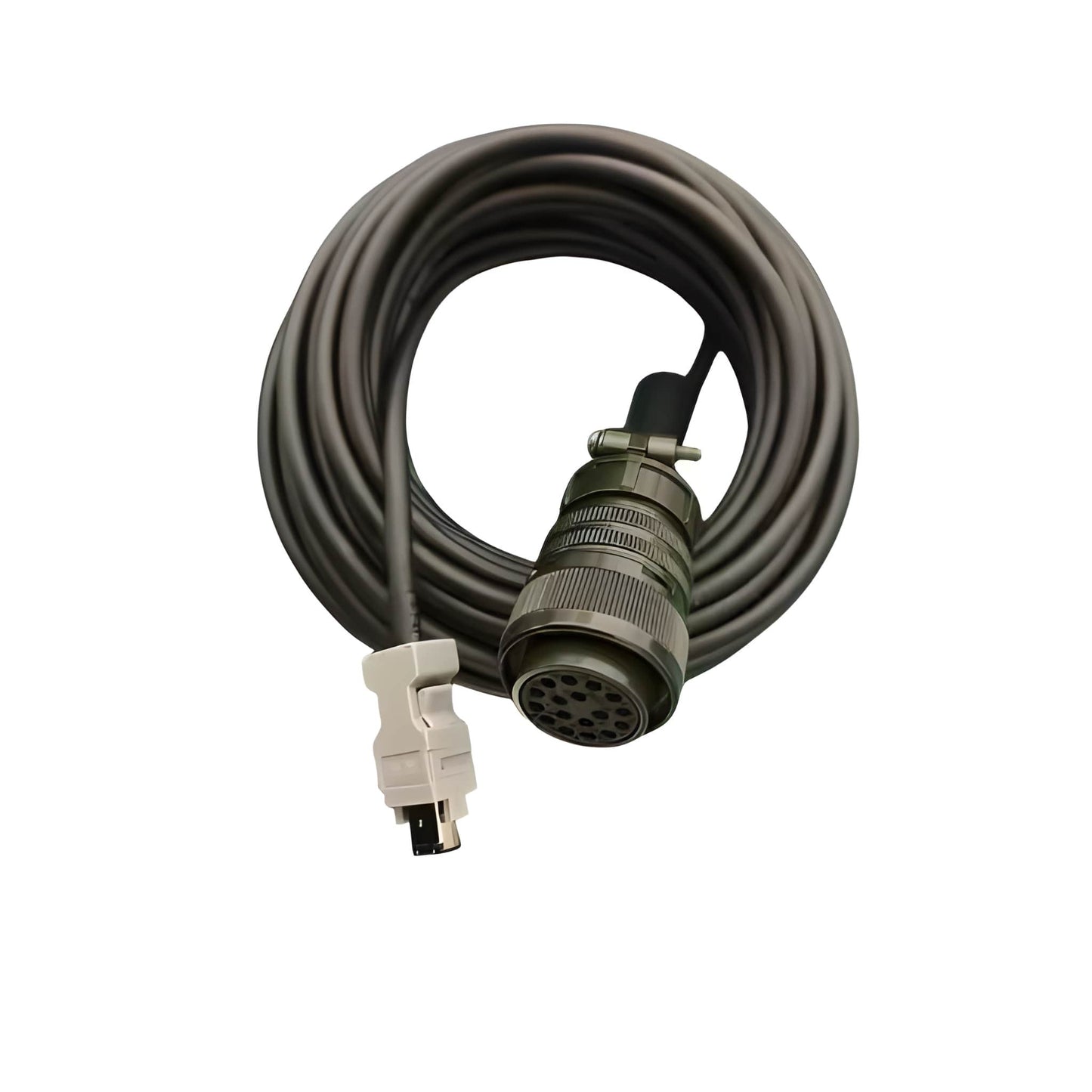 Yaskawa JZSP-CMP12-03-E encoder cable with right-angle MIL connector.