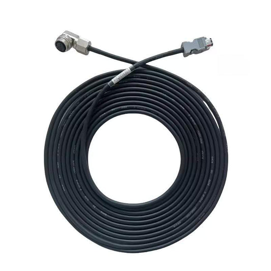 Yaskawa JZSP-CVP12-03-E encoder cable with right-angle metal connector.