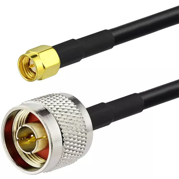 SMA male plug to N male plug LMR240 RF coaxial cable assembly, plug biew