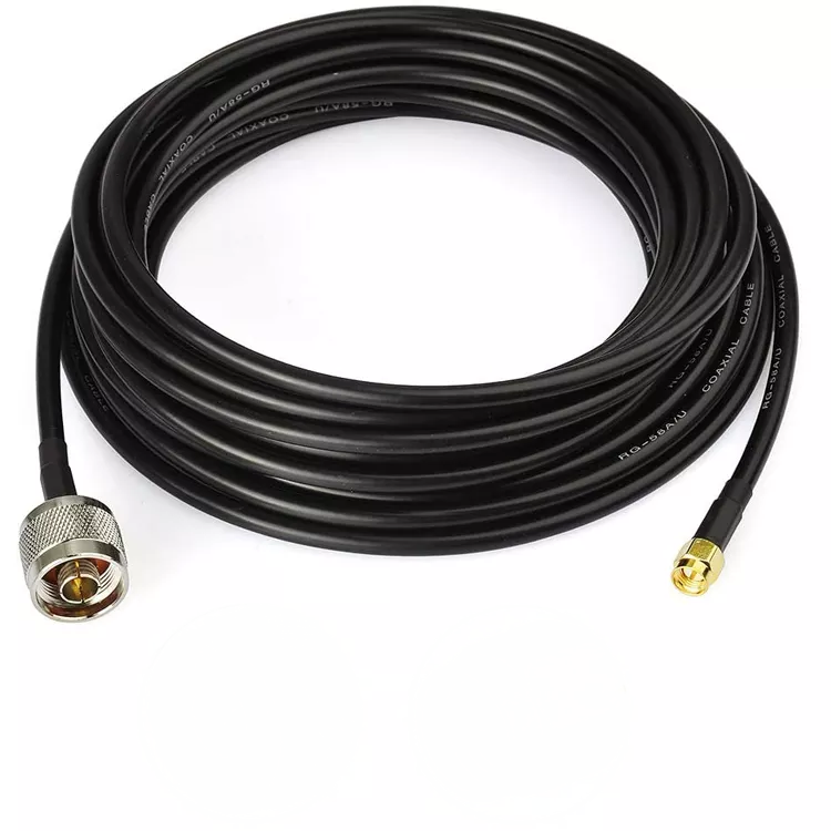 SMA male plug to N male plug LMR240 RF coaxial cable assembly, top view