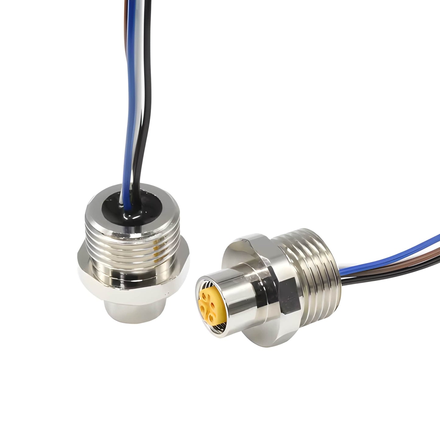 IP67 waterproof M12 chassis mount socket assembly for secure industrial control panel and sensor connectivity.