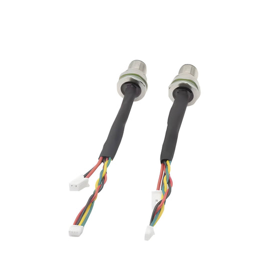 Industrial M12 8-pin female circular connector with black cable terminating in a white multi-position terminal housing.