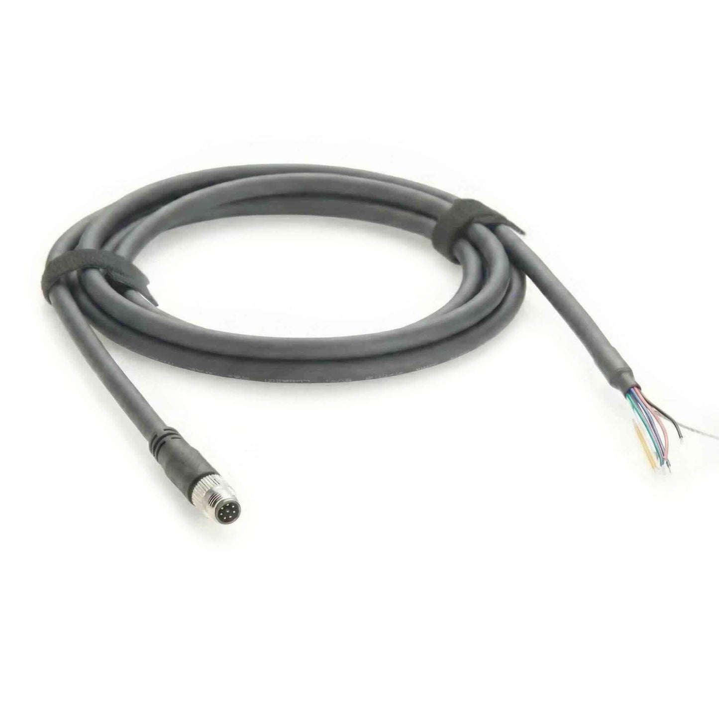 Custom 8-conductor M8 wire harness for high-density industrial sensor power and control signal transmission.