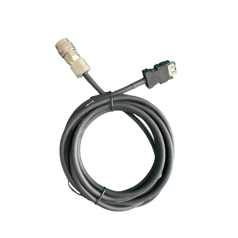 Mitsubishi MR-J3ENSCBL3M-L encoder cable with straight metal connector.