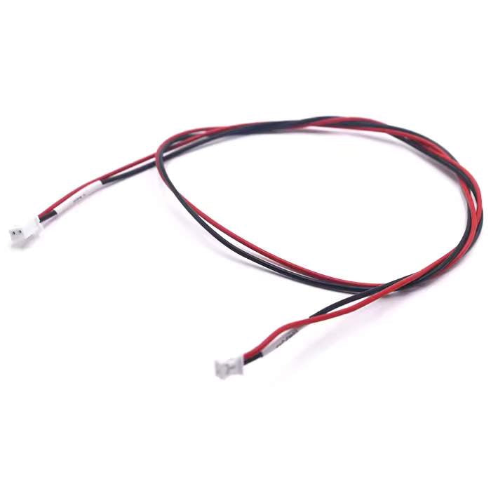 Red and black twisted pair wire harness with white 2-pin Molex 51021 female connectors.