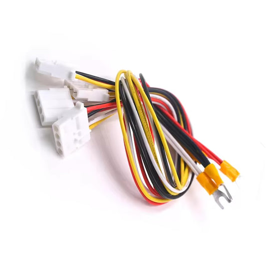 Custom 4-pin Molex Micro-Fit 3.0mm battery wire harness with yellow insulated fork terminals.