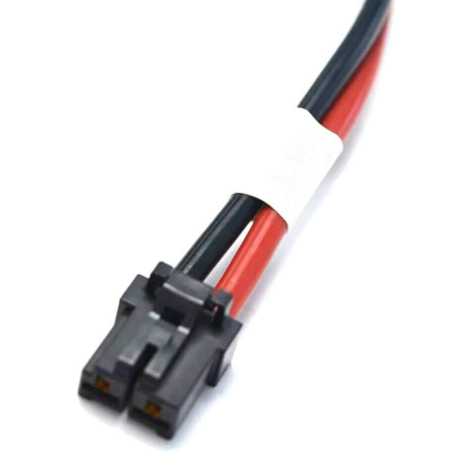Detail view of 2x2 pin configuration on Molex Micro-Fit connector for industrial battery systems.