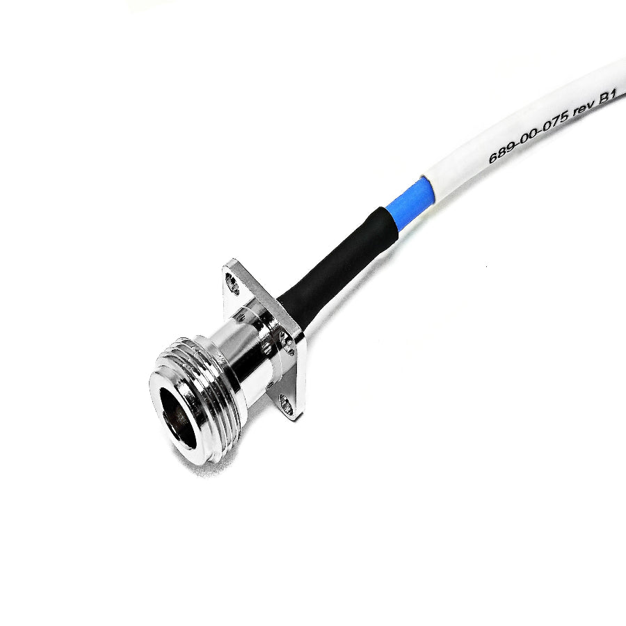 N-Type female 4-hole flange to SMA male RG141 RF coaxial cable assembly, N-Type female view