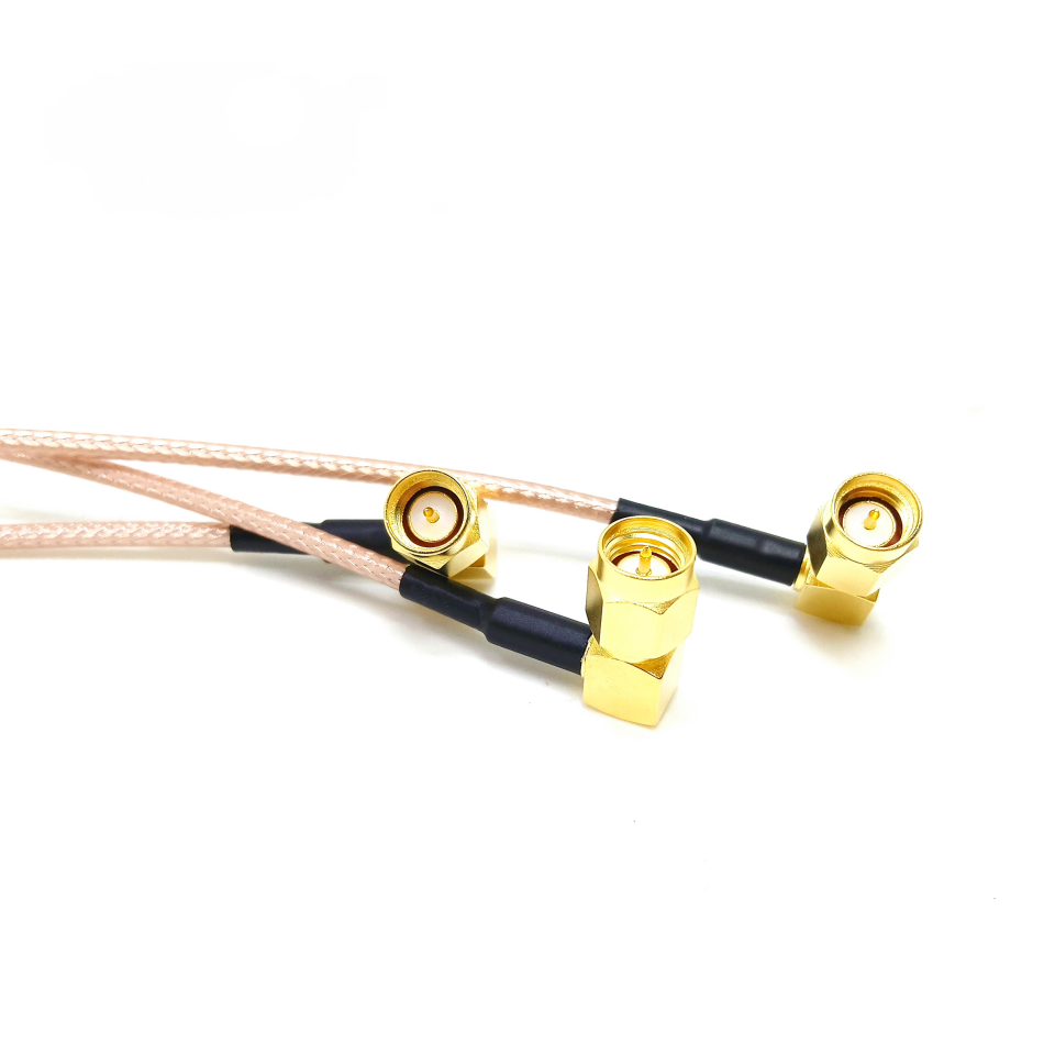 N-Type female bulkhead to SMA male right angle RG316 RF coaxial cable assembly, SMA male right angle view