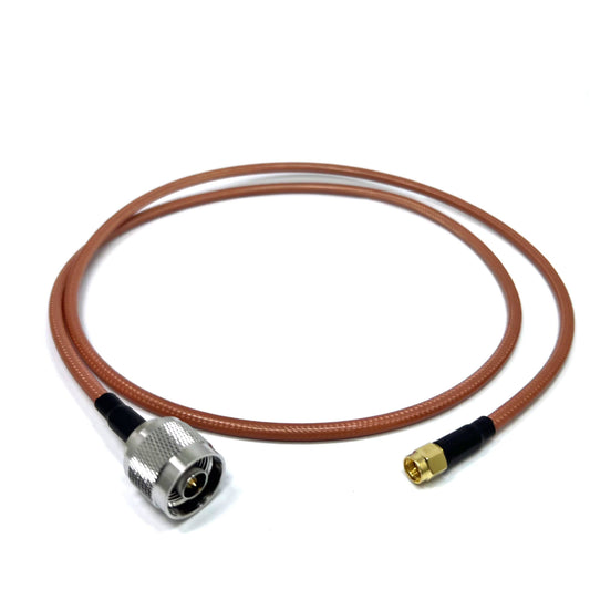 N-Type male to SMA male RG142 RF coaxial cable assembly, top view