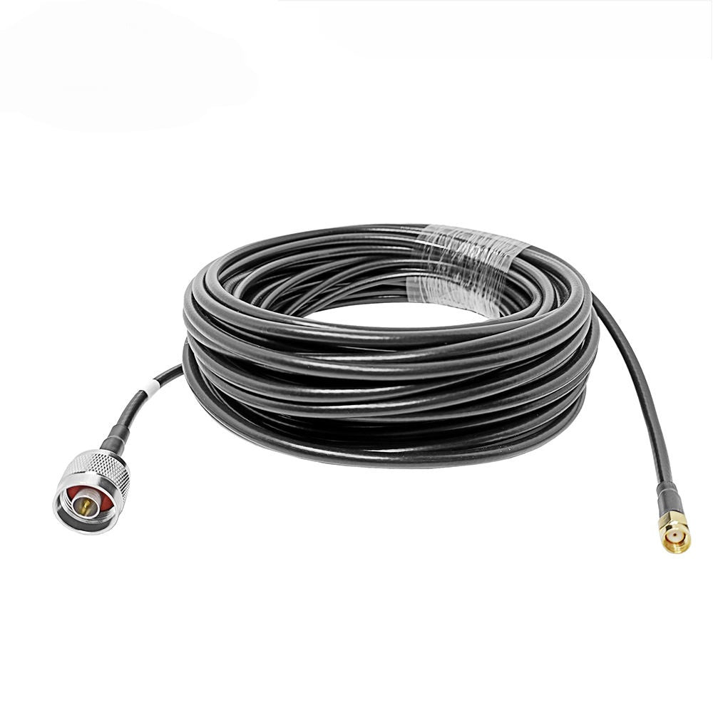 N male to RP-SMA male plug LMR200 coaxial cable assembly, top view