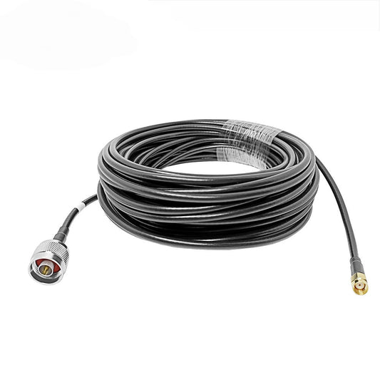 N male to RP-SMA male plug LMR200 coaxial cable assembly, top view