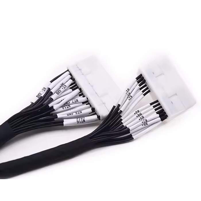 Engineering view of temperature sensor wire harness with NTC thermistor leads and durable insulation.