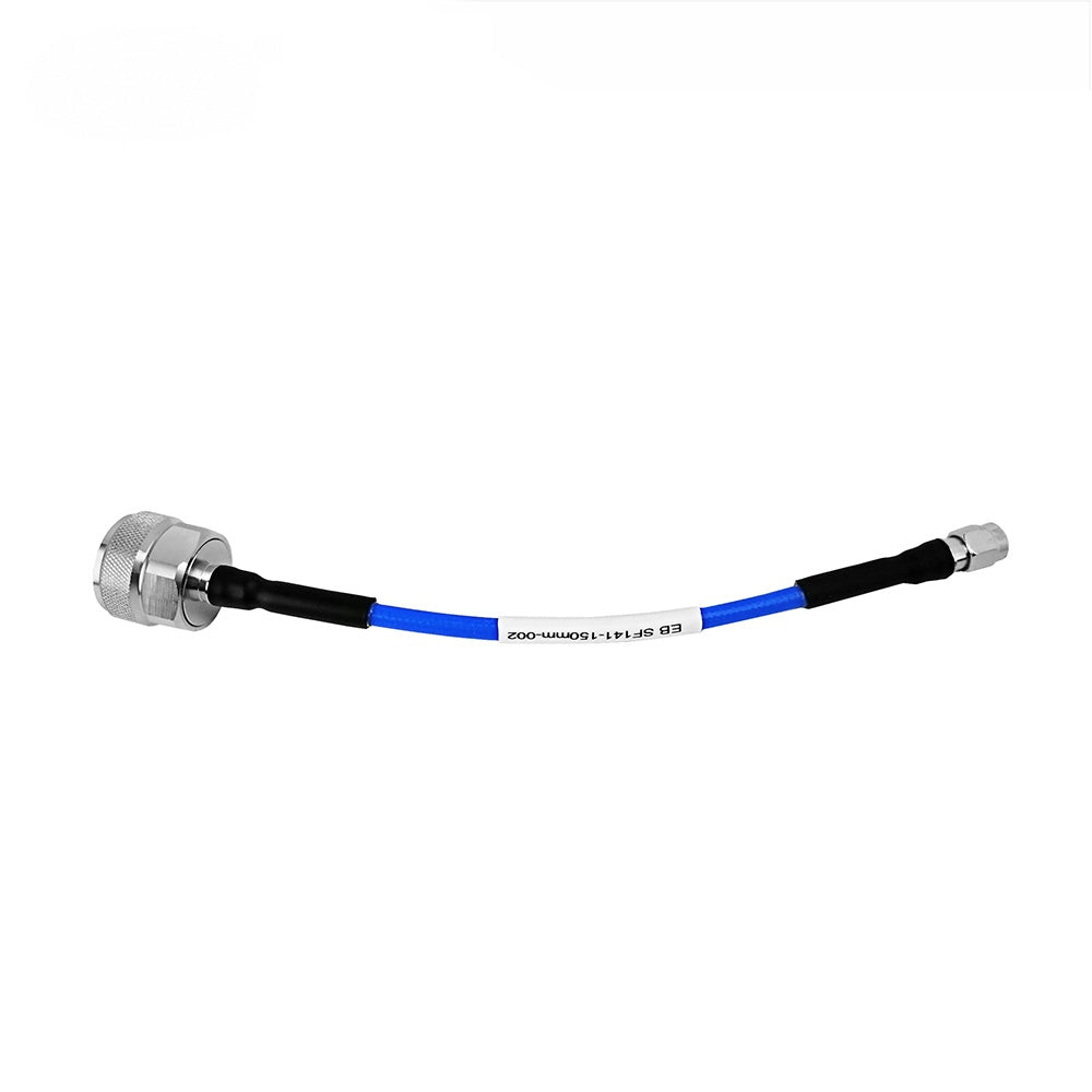 SMA male plug to N-type male plug RG141 RF coaxial cable assembly, top view