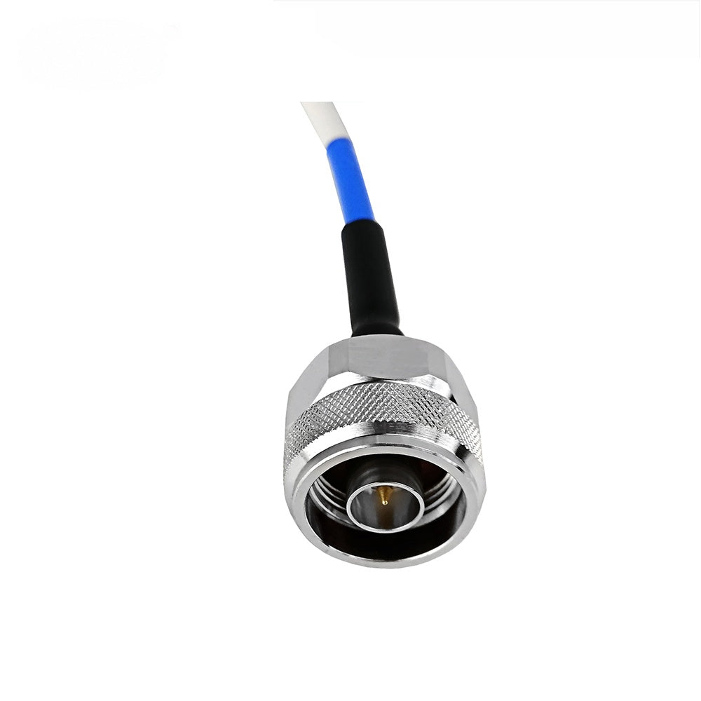 SMA male plug to N male plug RG141 RF coaxial cable assembly, SMA plug view