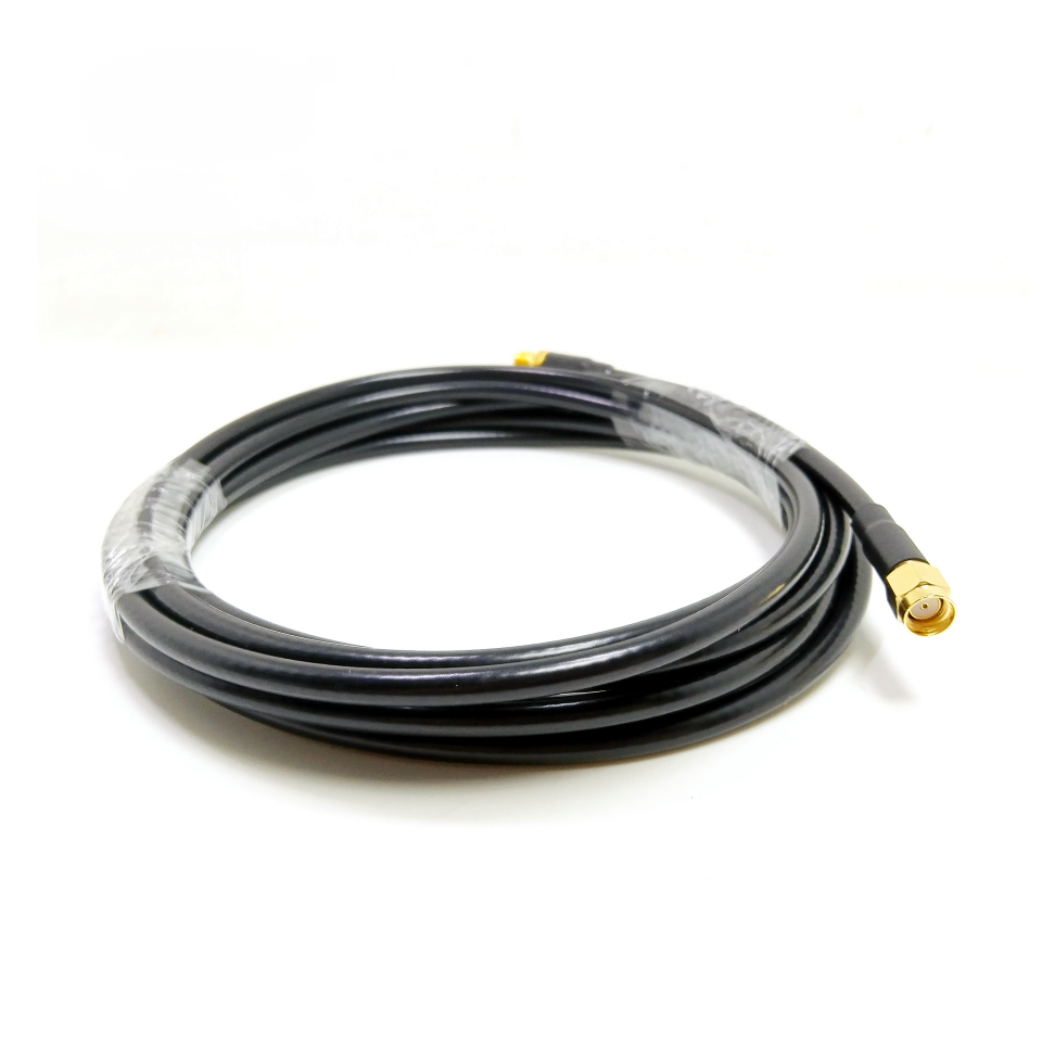 RP-SMA male to RP-SMA female LMR195 RF coaxial cable assembly, side view
