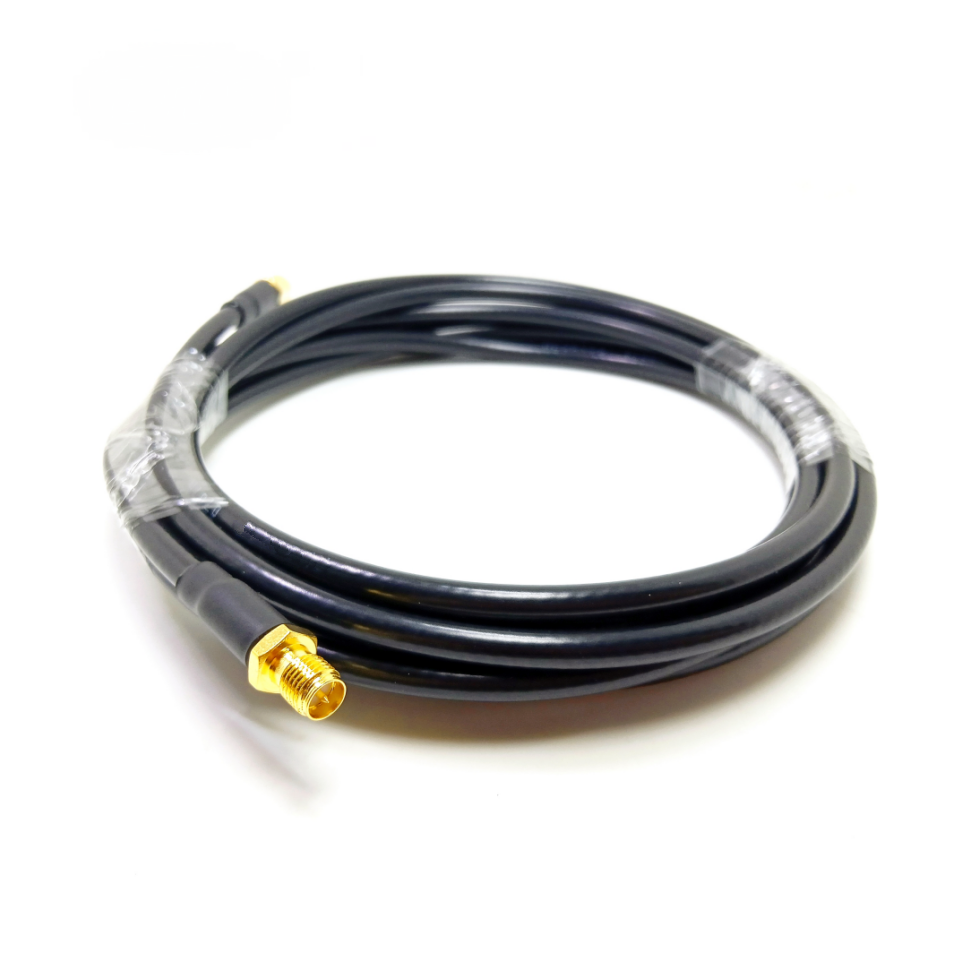 RP-SMA male to RP-SMA female LMR195 RF coaxial cable assembly, top view