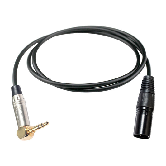 Audio cable with 3.5mm plug and XLR connector on a white background