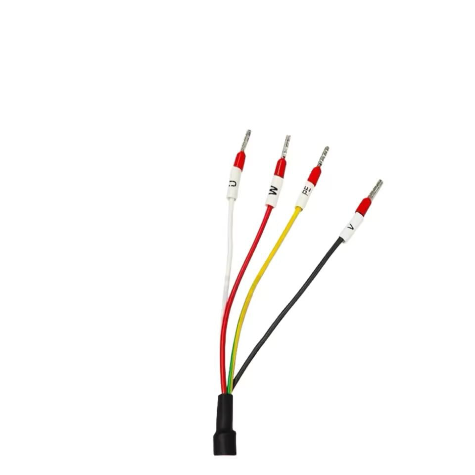 High-flex motion control power cable assembly with industrial 6-pin connector and VW-1 rated heat shrink for motor drive systems.