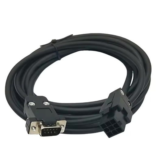 Industrial black encoder cable with a right-angle 20-pin circular MIL connector and a grey 6-pin IEEE 1394 drive plug.