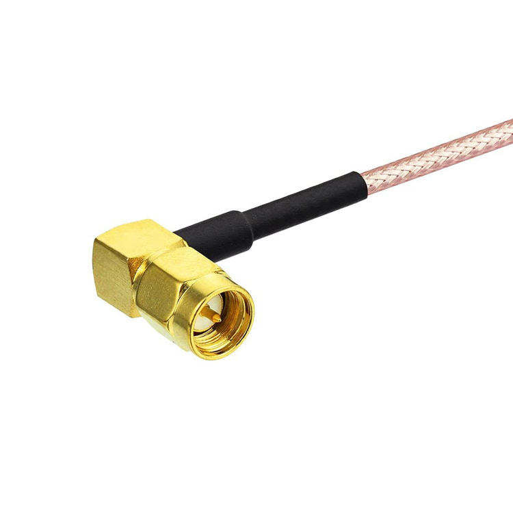 SMA female bulkhead to SMA male right angle RG316 RF coaxial cable, SMA male view