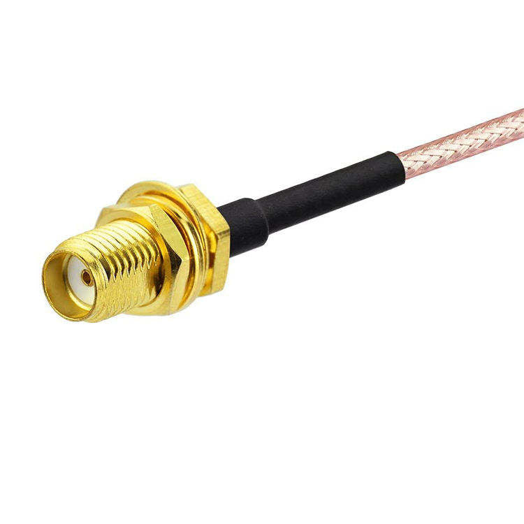 SMA female bulkhead to SMA male right angle RG316 RF coaxial cable, SMA female view