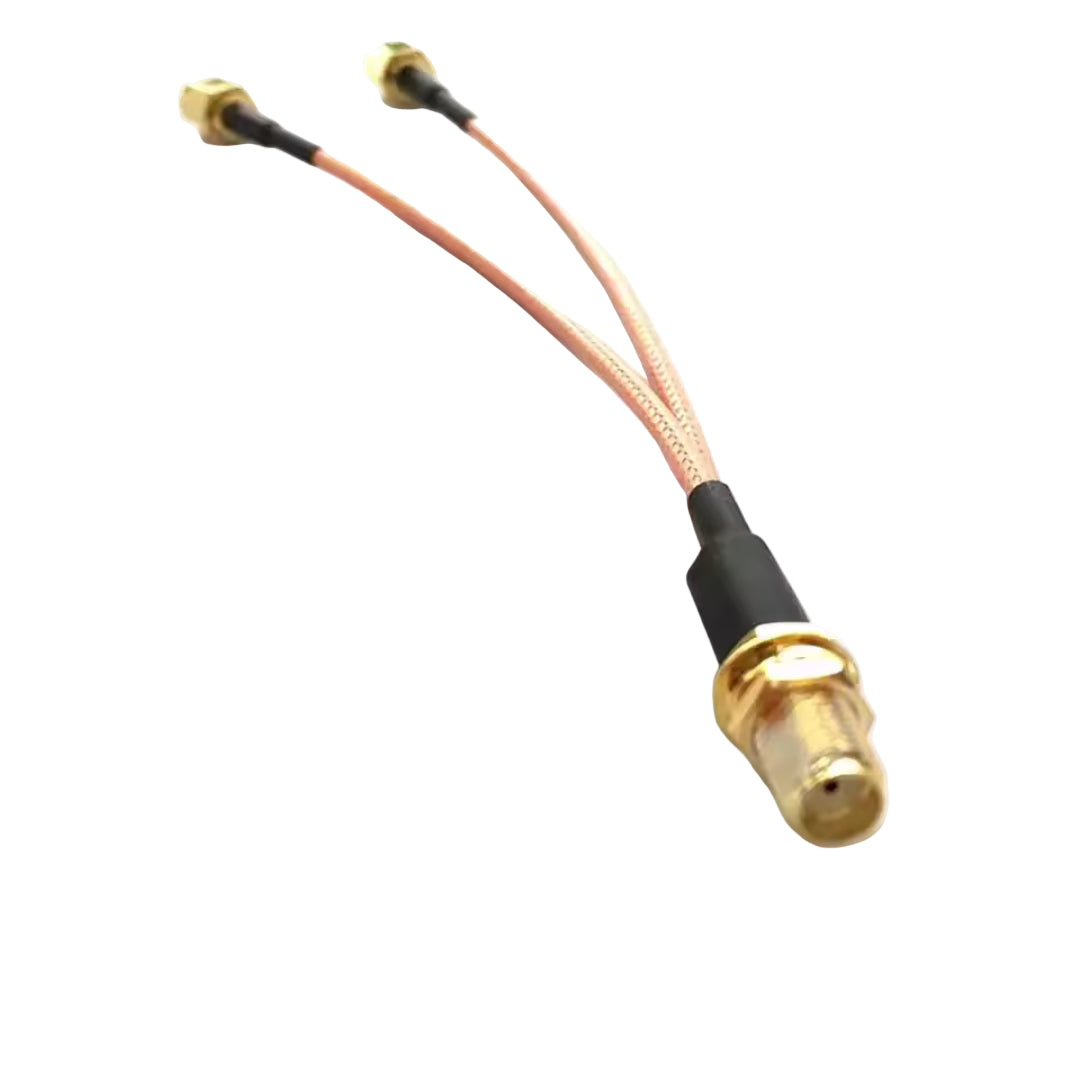 SMA female jack to dual SMA male RG316 RF coaxial cable assembly, top view